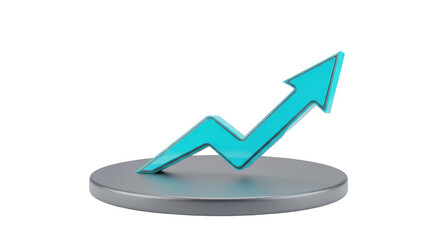 Blue Arrow Rising on Gray Platform: Growth and Success.