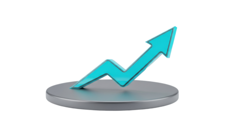 Blue Arrow Rising on Gray Platform: Growth and Success.