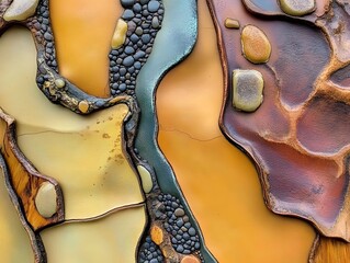 Abstract art piece with earthy tones, textures and natural material details