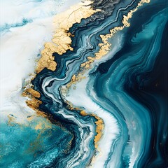 Abstract art painting with gold accent, fluid art, marble texture background