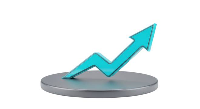 Blue Arrow Rising on Gray Platform: Growth and Success. - Powered by Adobe