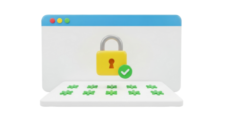 Digital security lock with financial approval symbol and money icons.