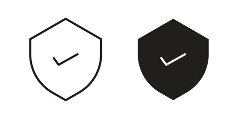 Shield check mark icon flat black and white logo