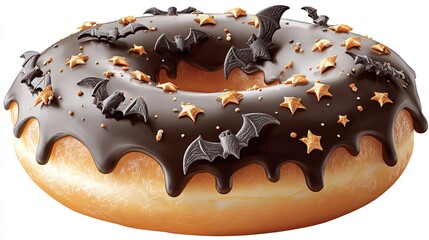 Halloween donut with bats, cartoon vector illustration isolated on transparent background, PNG clipart