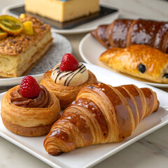 french croissants and pastry products close up