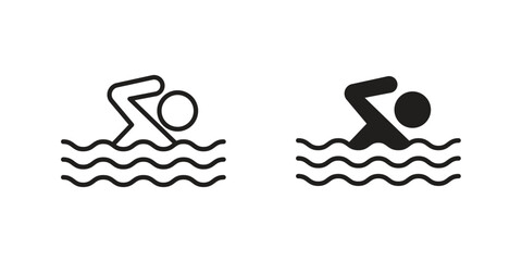 Swimming icon flat black and white logo