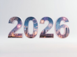New year 2026 with urban skyline 