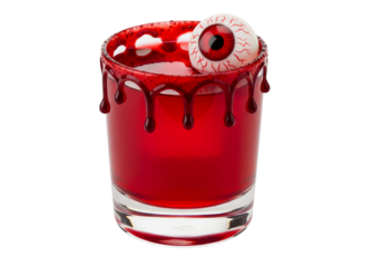 Spooky Eyeball Cocktail with Bloody Rim - Halloween Party Drink Isolated on White