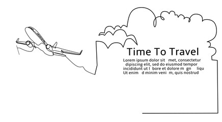 Plane flight with cloud line art illustration for travel transport vector 