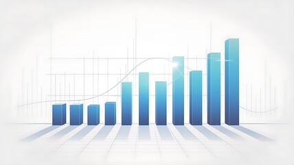 Blue 3D Bar Chart Showing Upward Trend on White Background