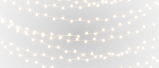 Christmas lights isolated on transparent background. Festive garland with golden bulbs for winter holiday decoration and celebration design.