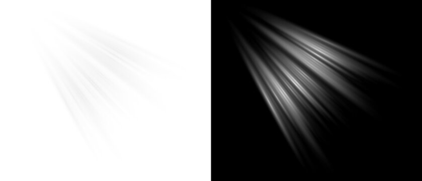 PNG transparent sunlight lens flare effect with soft white beams, realistic light transition overlay for sun ray glow and illumination design.