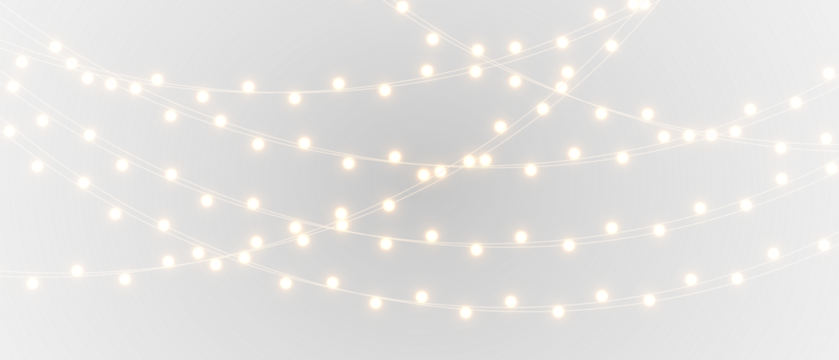 Vector Christmas string lights set, golden glowing bulbs for banners, cards, and New Year festive decor PNG. - Powered by Adobe