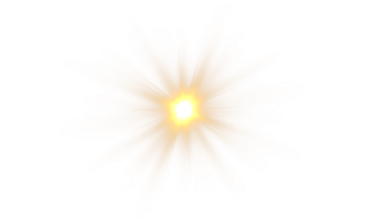 Yellow star flashed with sparkles sun isolated on white background. Soft glow without departing rays, sunlight with lens flare effect. PNG vector light effect.	
