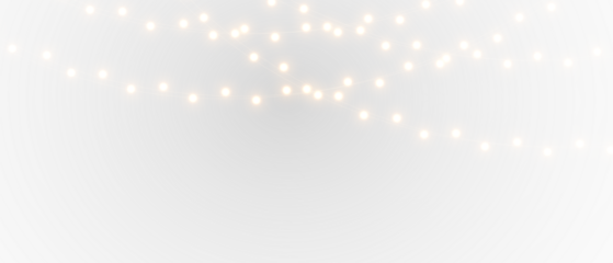 Christmas lights isolated on transparent background. Festive garland with golden bulbs for winter holiday decoration and celebration design.