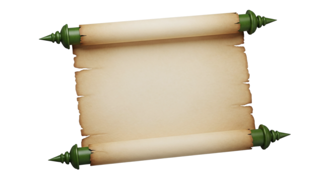Vintage Scroll Illustration Parchment Paper with Green Finials