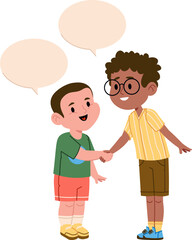 Children Shaking Hands with Speech Bubbles