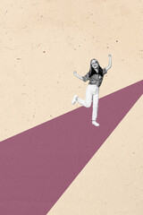 Vertical banner 3d art pop image collage of happy businesswoman businessman climb stand chart...