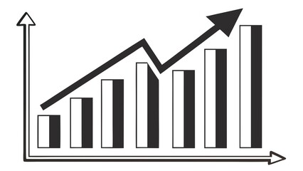 A black and white chart showing upward trend with bars and an arrow indicating growth and progress vreated with genrated ai