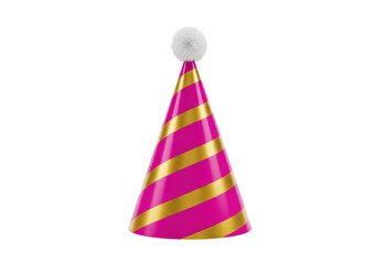 Isolated Party Hat with Stripes and Pompom on Top for Celebration and Festivities