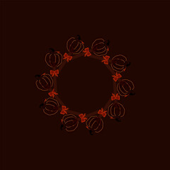 A round frame with spooky Halloween candy on a dark background. The candies are shaped like pumpkins with spooky neon faces. Perfect for spooky fall decorations, banners, stickers, advertising