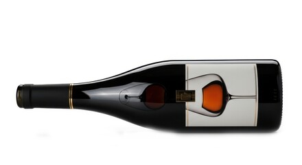 Elegant Red Wine Bottle Lying Horizontally Against a White Background
