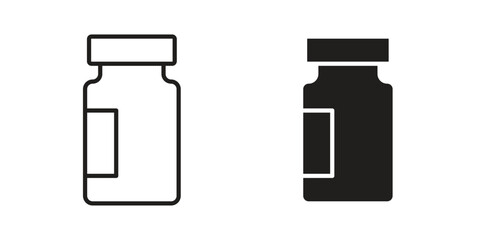 Vaccine vial icon flat black and white logo