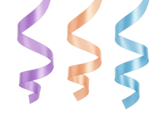 Isolated colorful ribbons dangling down for party decoration or festive occasion, simple