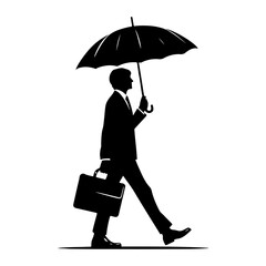Silhouette of man and woman holding umbrella in the rain