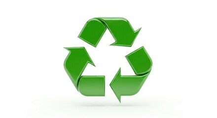 Green recycling symbol on white background depicting environmental consciousness efforts