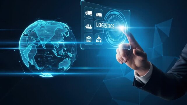 Logistics technology concept with globe and digital interface. - Powered by Adobe