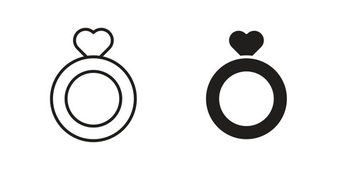 Wedding ring icon flat black and white logo
