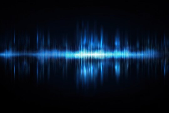 Abstract Blue Sound Wave Visualization Against Dark Background with Vibrant Light Effects