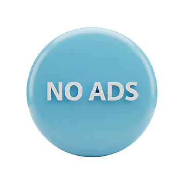 Round blue button with text no ads isolated on transparent background