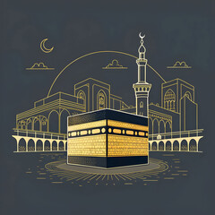 minimal kaaba with masjid al haram view golden li