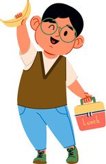 Boy with Banana and Lunchbox