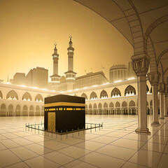 minimal kaaba with masjid al haram view golden li