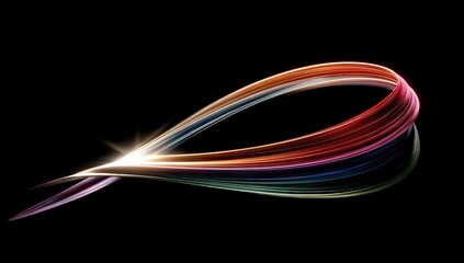 Abstract Light Trail Loop in Black Background with Reflection and Lens Flare
