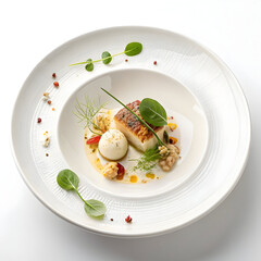 minimal white ceramic plate with luxury fine dinin