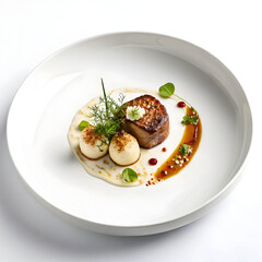 minimal white ceramic plate with luxury fine dinin