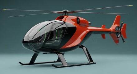 Sleek Orange and Black Helicopter Studio Shot with Detailed Design