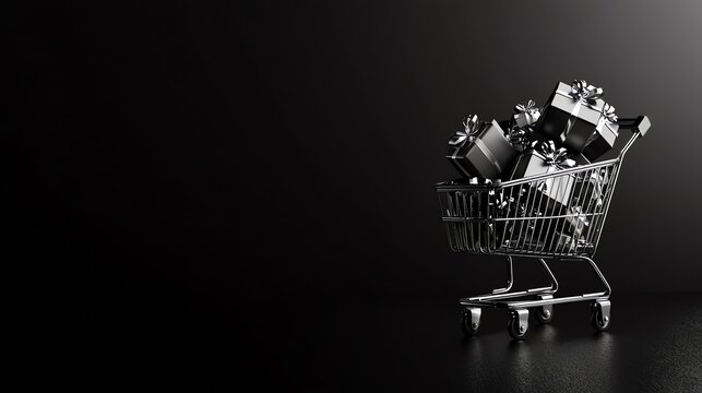 Black Friday Shopping Cart Overflowing with Gifts