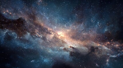 Obraz premium Stunning panoramic view of the Milky Way galaxy with vibrant stars, cosmic dust, deep space nebulae, and colorful stellar formations on a clear night sky