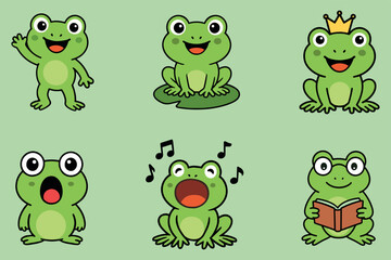 Cute Cartoon Frog Vector Set – Funny Expressions and Activities.