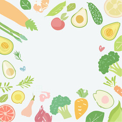 A vibrant array of fresh vegetables, artistically arranged in a circular pattern around a central open space, inspiring health and freshness