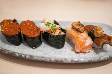 sushi set, Japanese food on plate