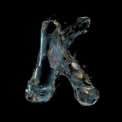 Letter K Floating Water Letters Overlays Collection for Commercial Photography with Transparent Backgrounds and Customizable Text Effects in High Resolution