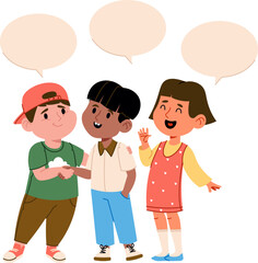 Children Shaking Hands with Speech Bubbles