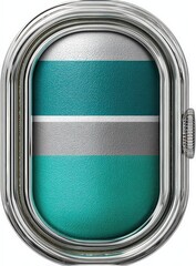 Teal And Silver Decorative Oval Shaped Cosmetic Compact