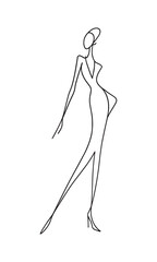 Stylized Abstract Female Fashion Figure in Elongated Pose – Modern High-Fashion Editorial Line Art
